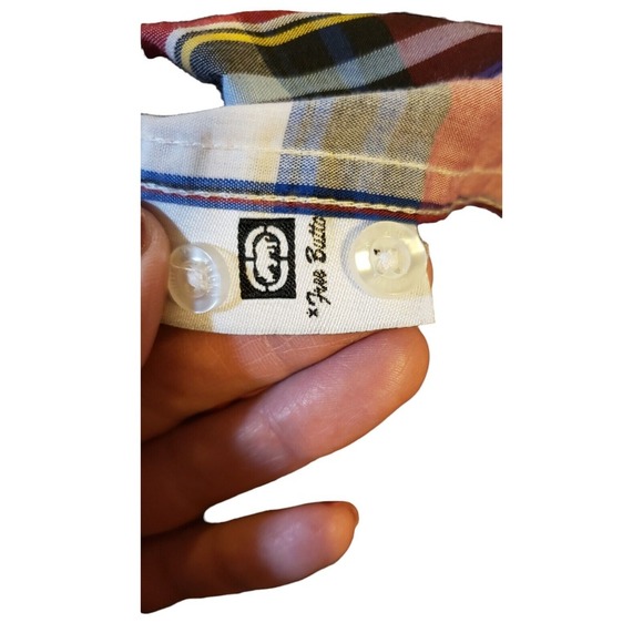 Ecko Unlimited Men Short Sleeve Button-up Red White Blue Plaid Shirt  Size Large - Picture 12 of 16